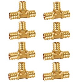 Horiznext 3/4 inch pex tee fitting, brass coupling adapts water pipes connect pvc tubing quick press barb into crimp ring manifold push into hose.(8 pcs)