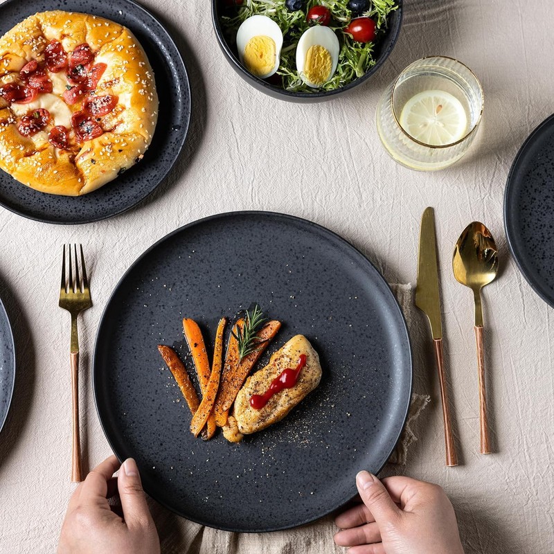 AmorArc Ceramic Dinnerware Sets, Wavy Rim Stoneware Plates and Bowls