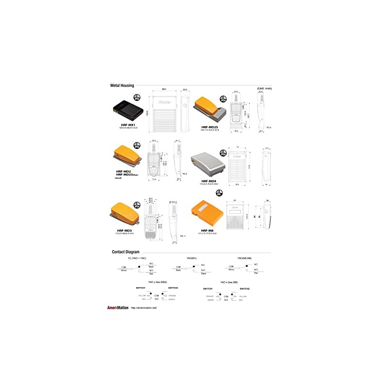 HRF-M1-G, Foot Switch, Momentary, Plastic Gray Housing, L100xW61xH34mm, IP54, 1NO,