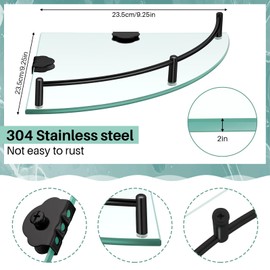 Crowye 2 Pcs Corner Shower Shelf 2-tier Glass Corner Shelf Stainless Steel Wall Mounted Bathroom Organizer for Storing Shower Gel Shampoo Brush, 9.25 Inches (Black)