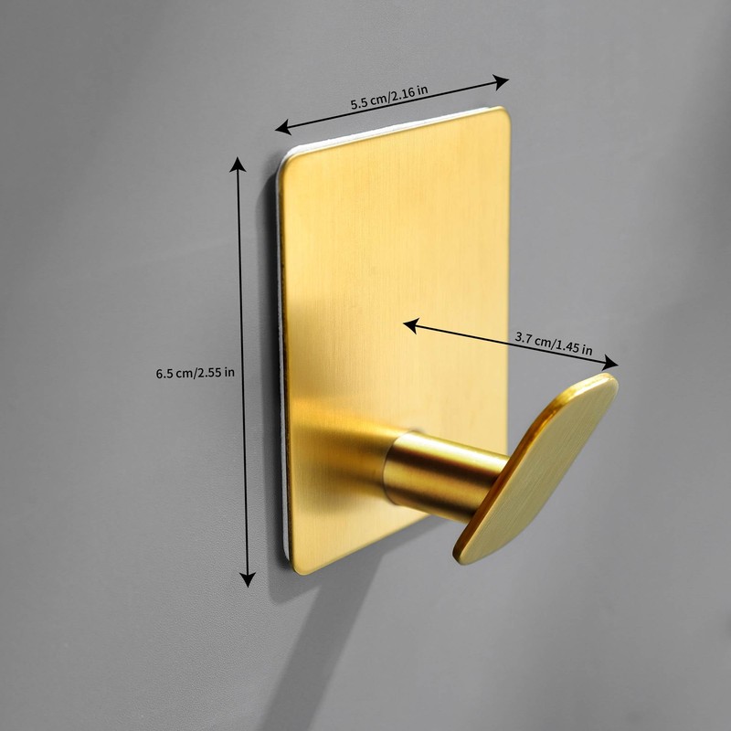 DELITON Gold Towel Hooks- 4 Pack Adhesive Hook for Coat
