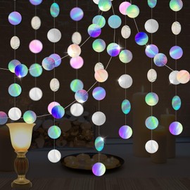 52 ft Colourful Glitter Paper Garland, 4 Pieces 4 m Paper Garland, Glitter Round, Hanging Colourful Glitter Paper Circle Dots Garland for Birthday Party, Anniversary Party, Carnival, Wedding