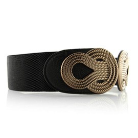 Retro Wide Metal Interlock Buckle Womens Elastic Waist Belt Cinch, Small(25.39"-39.37"), Black