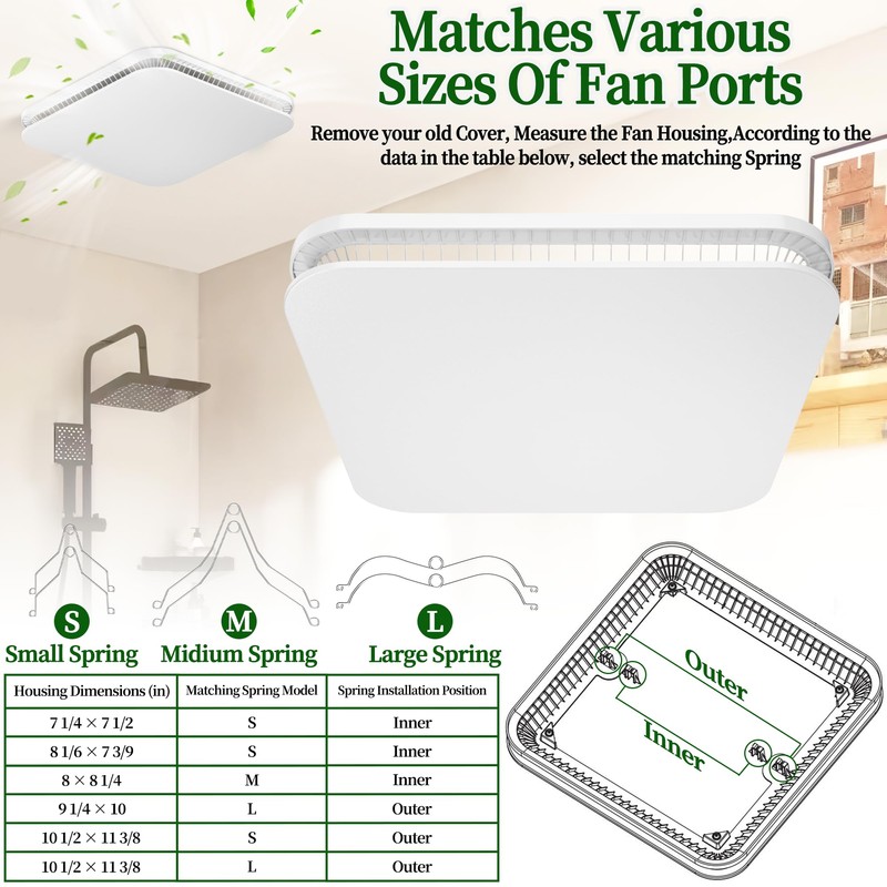 FG701S Universal Update Bathroom Fan Cover with Springs Compatible with