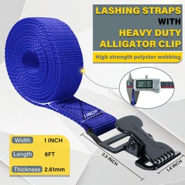 MELOTOUGH 4pk 1" x 6ft Lashing Straps with Alligator Thumb Buckle, Cargo Secure Webbing, Up to 450lbs, Blue