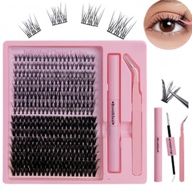 FeBohao DIY Eyelash Extension Kit - 168Pcs Cluster Lash Kit with 50D & 60D Lashes, PBT Fiber, Pink