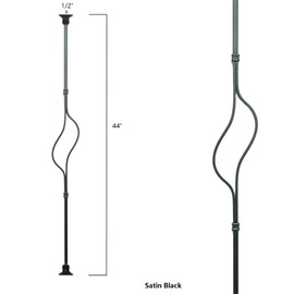 Balusters for Staircase Interior - Stair Railing Spindles, Iron Balusters Banister, Hollow Square, 1/2inch x 44inch, Crescent Iron Balusters and Swivel Shoes (Pack of 5), Satin Black