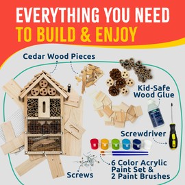 SparkJump Premium Bug Hotel Kit, DIY Cedar Wood Craft for Building Bee, Ladybug, or Butterfly Houses, Educational Kit for Kids, Parents and Teachers