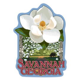 Die Cut Sticker Savannah, Georgia, Single White Magnolia, Contour Vinyl Sticker 1 to 3 inches (Waterproof Decal for Cars, Water Bottles, Laptops, Coolers), Small