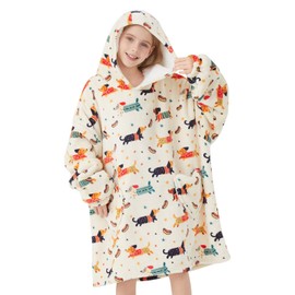 Fiosnow Dachshund Blanket Hoodies for Kids 6-13YR Oversize Wearable Blanket Hoodies for Boys Girls Teens