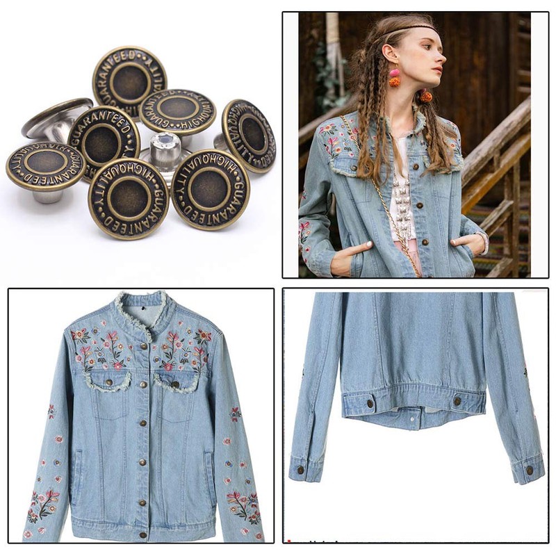 17mm Brass Jeans Buttons, Hammer on Tack Buttons 12 Set