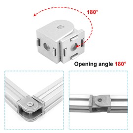 TSSS Pack of 8 Flexible Swivel Aluminium Profile Connectors from the Series 2020 Extrusion Profile, 180° Hinge, Pivot Joint Angle