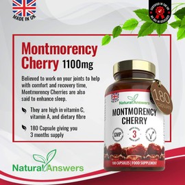180 Montmorency Cherry Capsules, 1100mg High Strength, Vegan-Friendly, UK Manufactured to GMP Standards by Natural Answers