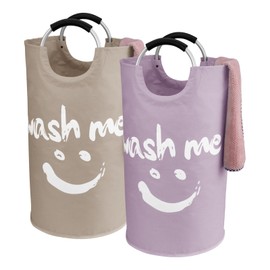 IHOMAGIC Satz von 2 Wäschesammler 95L, Faltbar Wäschetonne Stoff Wäschesack mit Griffe, Dekorativer Wäschekorb, Pfandflaschen Aufbewahrung, Aufbewahrungstasche für Yoga-Werkzeuge (Violett/Khaki)