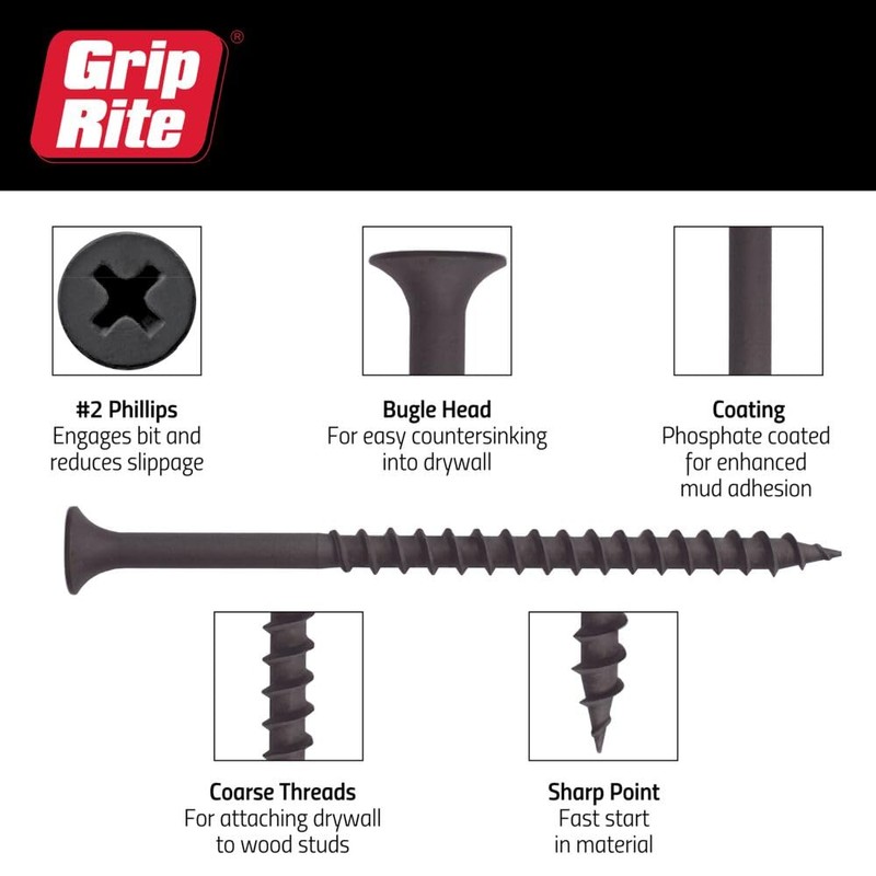 Grip-Rite 114CDWS5#6 X 1-1/4" Phillips Bugle Head Coarse Thread Sharp