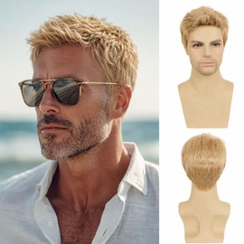 Mens Blonde Wig Short Straight Synthetic Blonde Hair Wigs for Male Guy Daily Wear Anime Costume Halloween Cosplay Party