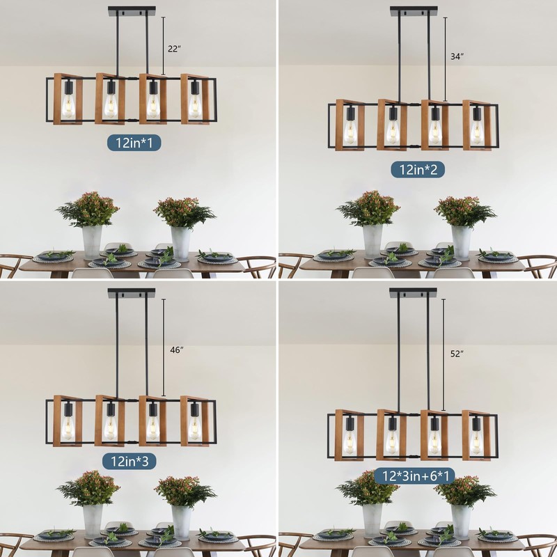 35.4" Kitchen Island Lighting,4 - Light Dining Room Farmhouse Chandelier,Black