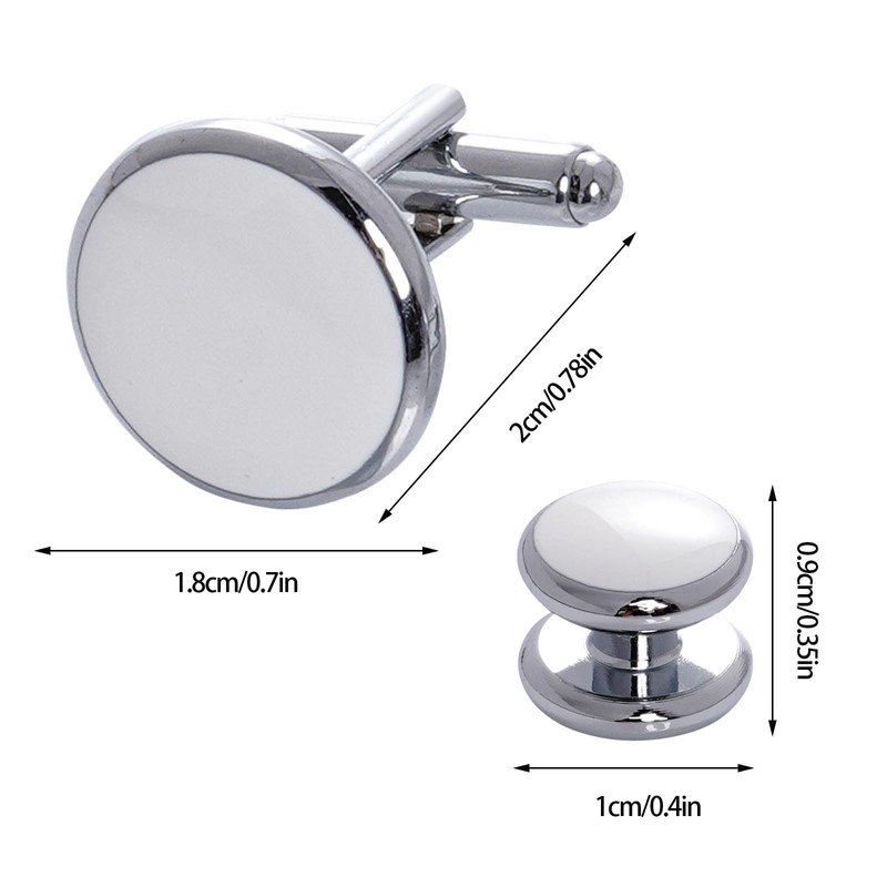 White Silver Tuxedo Studs and Cufflinks Set, Mens Cufflinks and