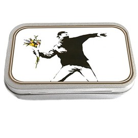 Knutty's Knobs Banksy Art Flower Thrower Slim Rectangular Hinged Lid 1oz Tin Storage Box 9.4 cm x 5.9 cm x 2.1 cm