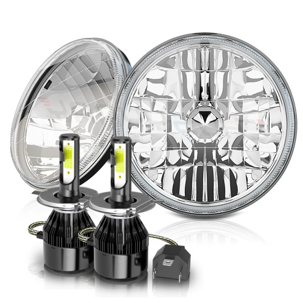 CHUSYYRAY 100W Pair 7 inch Round LED Headlight Hi/Lo DRL