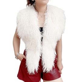 MZE JPLAN Women's Faux Fur Vest Tie Backless Halter Sleeveless Fuzzy Tank Top Back Tie Lace Up Shaggy Waistcoat (US, Alpha, One Size, Regular, Regular, White)