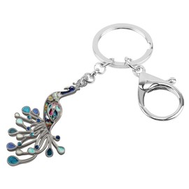 Llavero de pavo real esmaltado con diamantes de imitación para mujeres y niñas, Azul / Patchwork, M