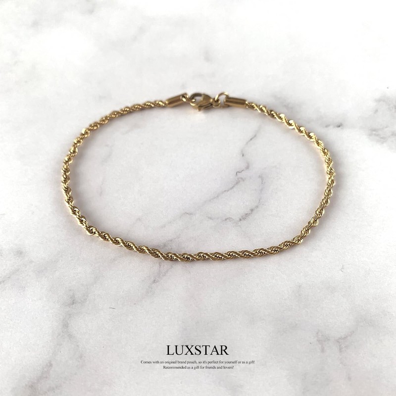 LUXSTAR Stainless Steel Twist Chain Bracelet, Thin, Hypoallergenic, Men's, Women's,