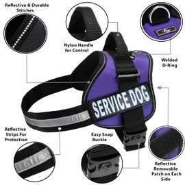 Service Dog Harness with Removable Saddle Bag Backpack Carrier Traveling Carrying Bag. 2 Removable Patches. Please Measure Dog Before Ordering. Made by Doggie Stylz (Girth 24-31", Purple)