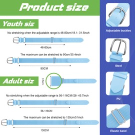 Hercicy 12 Pcs Baseball Belts Softball Belts Bulk for Adult and Youth Adjustable(Youth Size,Light Blue)