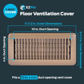 EZ-FLO 4 x 10 Inch (Duct Opening) Floor Register Vent Cover, One-Way Ventilation Register Diffuser, Solid Steel HVAC Air Vent Cover, Brown, 61602