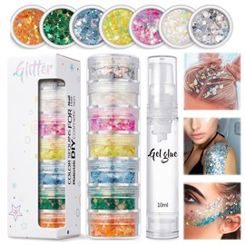 Lucktao 7-colour glitter make-up set, body glitter sequins, glitter sequins, mermaid sequins, for nail art and body, face, hair, clothing decoration, feminine glitter make-up sequins.