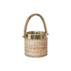 Creative Co-Op, Gold 3-Quart Boho-Chic Rattan and Steel Ice Bucket, Medium