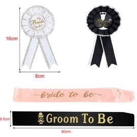 jenich Set of 6 Bridal Sash Veil Bridal Buttons Tiara Headband Groom Sash Badge Buttons Black JGA Sash Buttons Men and Women for JGA Engagement Wedding Celebrations