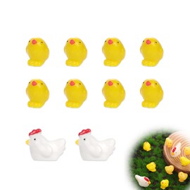 NQEUEPN 10pcs Mini Chicken Figurines, 2 Styles White Miniature Hens Yellow Tiny Chickens Resin Animals Model Mini Chicks Ornament Toys Car Dashboard Décor for Car Rearview Mirror Landscape Garden