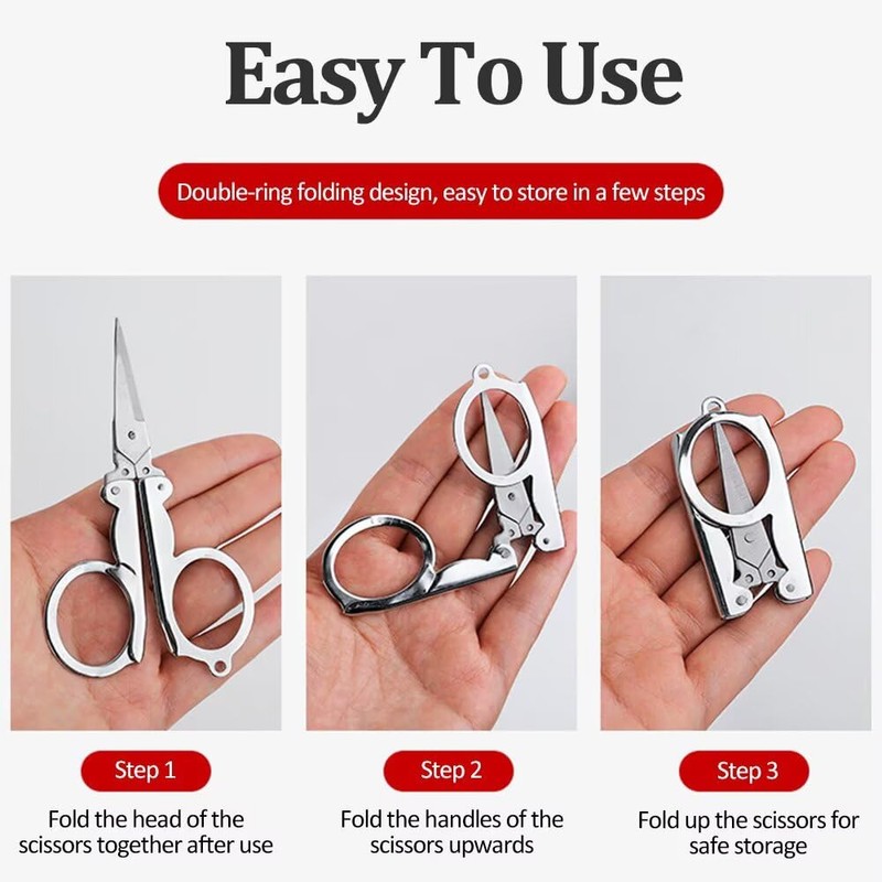 Stainless Steel Folding Scissors, Portable Foldable Travel Metal Scissors, 11.7