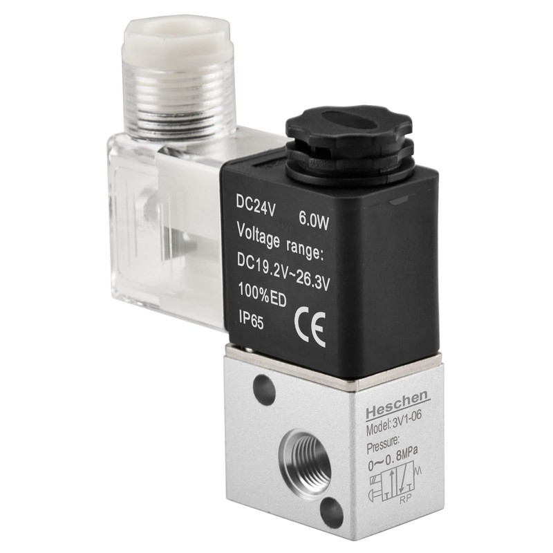 Heschen Electrical Pneumatic Solenoid Valve, 3V1-06, 24VDC Coil, PT1/8'' Port,