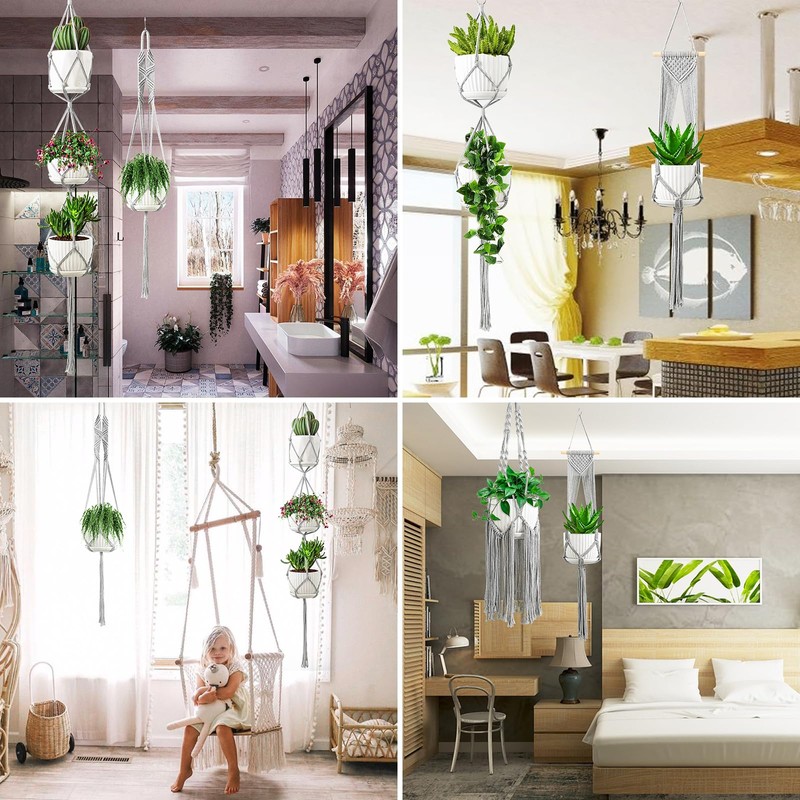 SFENNGPET Macrame Plant Hangers, 6Pack Hanging Planters for Indoor Plants