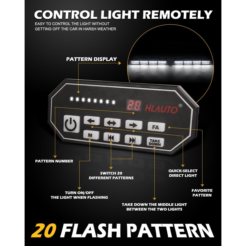 HLauto 604N Emergency Dash Strobe Lights: 2x16.8 inch White Security