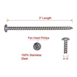 #10 X 3" Stainless Pan Head Phillips Wood Screw, (25pc), 18-8 (304) Stainless Steel Screws by Bolt Dropper