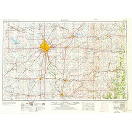 YellowMaps Wichita KS topo map, 1:250000 Scale, 1 X 2 Degree, Historical, 1955, Updated 1976, 22.21 x 30.44 in - Polypropylene