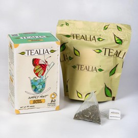 Tealia Simply Mint Herbal Tea Gift Set – 20 Biodegradable Pyramid Bags | Peppermint Infusion | Caffeine-Free Mint Blend | Sugar-Free, Cooling Relaxation