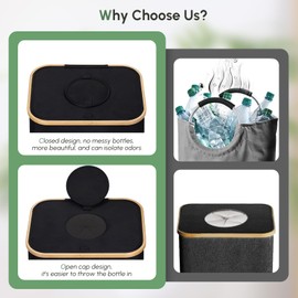 WELTRXE Recycling Bin for Kitchen Indoor Home, 100L Recycle Bin Large 26 Gallon with Lid, Removeable Reusable Inner Bag Bottle Can Glass Waste Plastice Stickers, Black