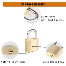 Fuaxat 10Pack Small Locks with Same Keys, 3/4" (20mm) Wide Lock Body Solid Brass Padlocks Keyed Alike, Mini Padlocks for Suitcases/Luggage/Backpacks/Toolbox/Diary Books/Travel Lock