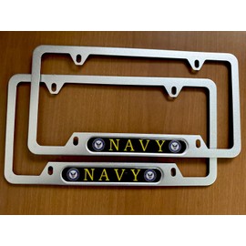 2 Pack License Plate Frames for Navy,Aluminium Alloy Car License Plate Cover Car Accessories + Screw Caps (JD-023)