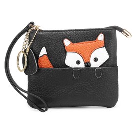 BDHRKTE Women's Leather Mini Coin Purse, Zipper Wallet with Key Holder,Mini Coin PurseKeychain，Keychain Wallet,Coin Organizer,Women's Soft Leather Coin Purse, Black, Fashion