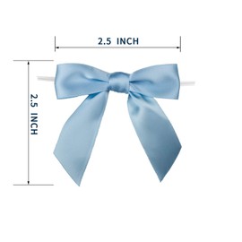 7Rainbows 30pcs Boutique 2.5" Light Blue Satin Ribbon Twist Tie Bows for Tying Up Packages Gift Wrapping