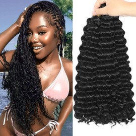 MYCNIMY Ocean Wave Crochet Hair 20 Inch 100g/pack Deep Wave Synthetic Curly Braiding Hair Extensions for Black Women (Natural Black, 20 Inch, 7 Pack)