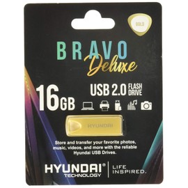 Hyundai Bravo Deluxe - Memoria USB 2.0 de 16 GB con llavero, velocidad de transferencia máxima de lectura 10 MB/s y velocidad de transferencia de escritura máxima de 3 MB/s [oro] componentes U2BK/16GAG