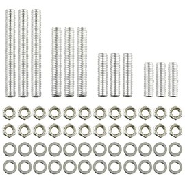 RLECS Lamp Rod 1 Set M6 Lamp Pipe Nipple with 304 Stainless Steel Nuts and Flat Washers Lamp Repair Kit (20mmx3, 25mmx3, 40mmx3, 50mmx3 Full Thread lamp, 24xM6 Nuts, 24xM6 washers)