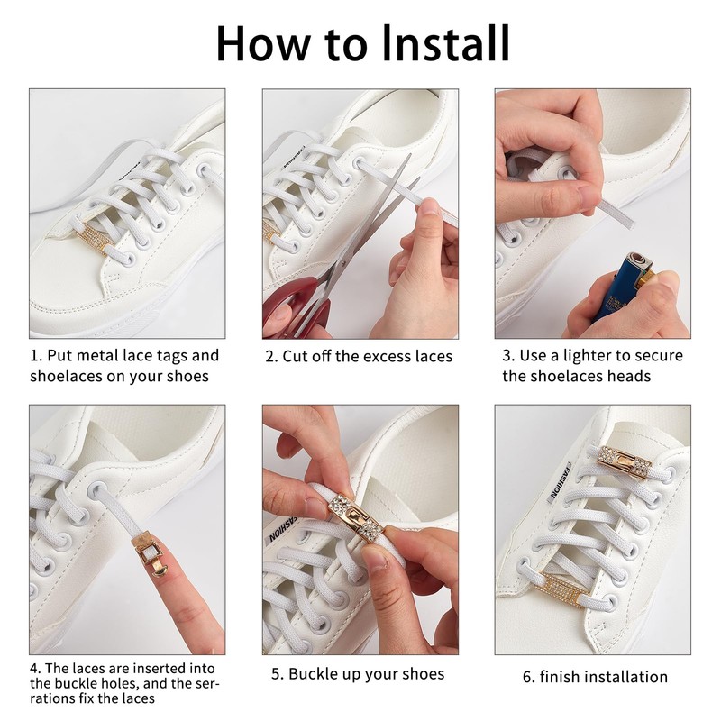 NICENEEDED Set of 4 Rhinestone Shoelaces Charms Buckles with Lace